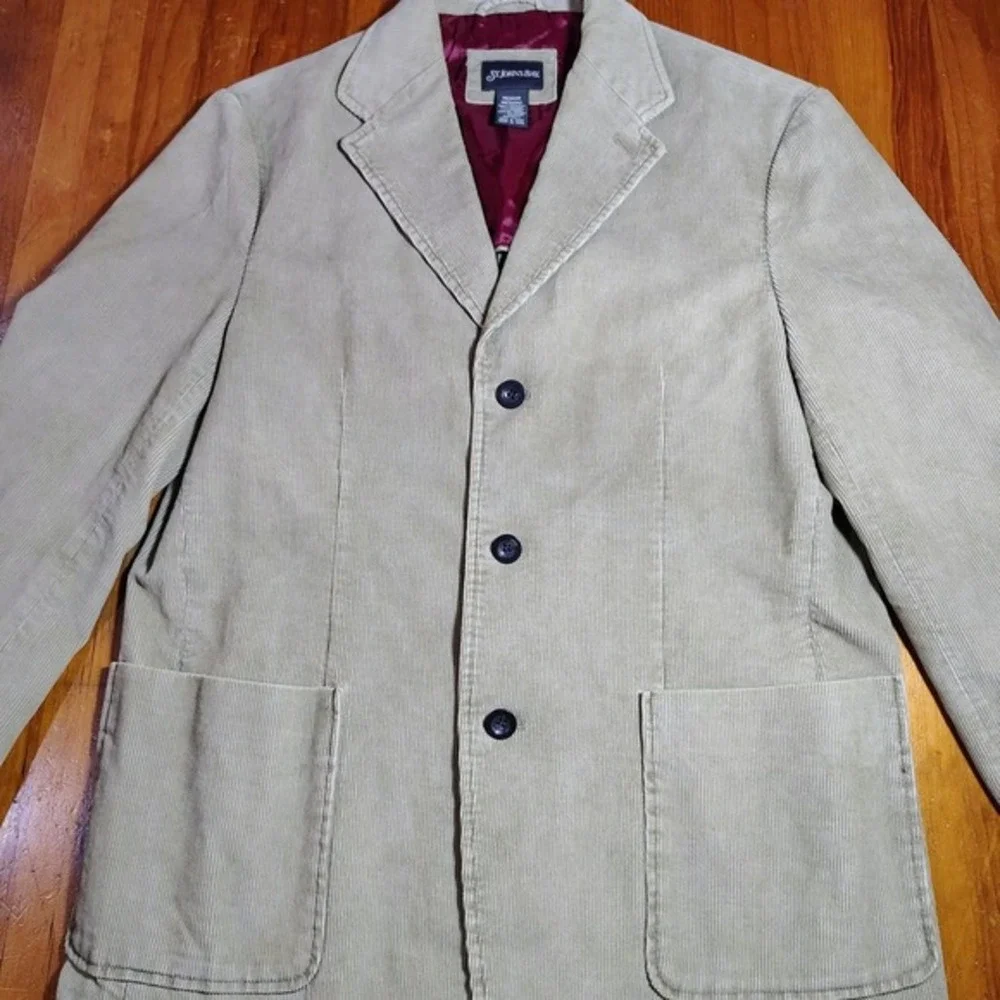 St Johns‎ Bay Mens M Corduroy Blazer Tan Cotton Dark Academia Preppy Sport Coat